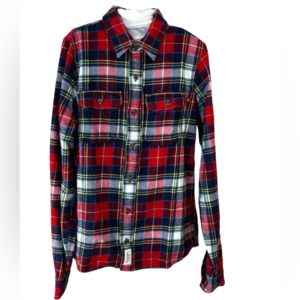 Abercrombie & Fitch Mens Large Muscle Fit Flannel Shirt Red Plaid Long Sleeve
